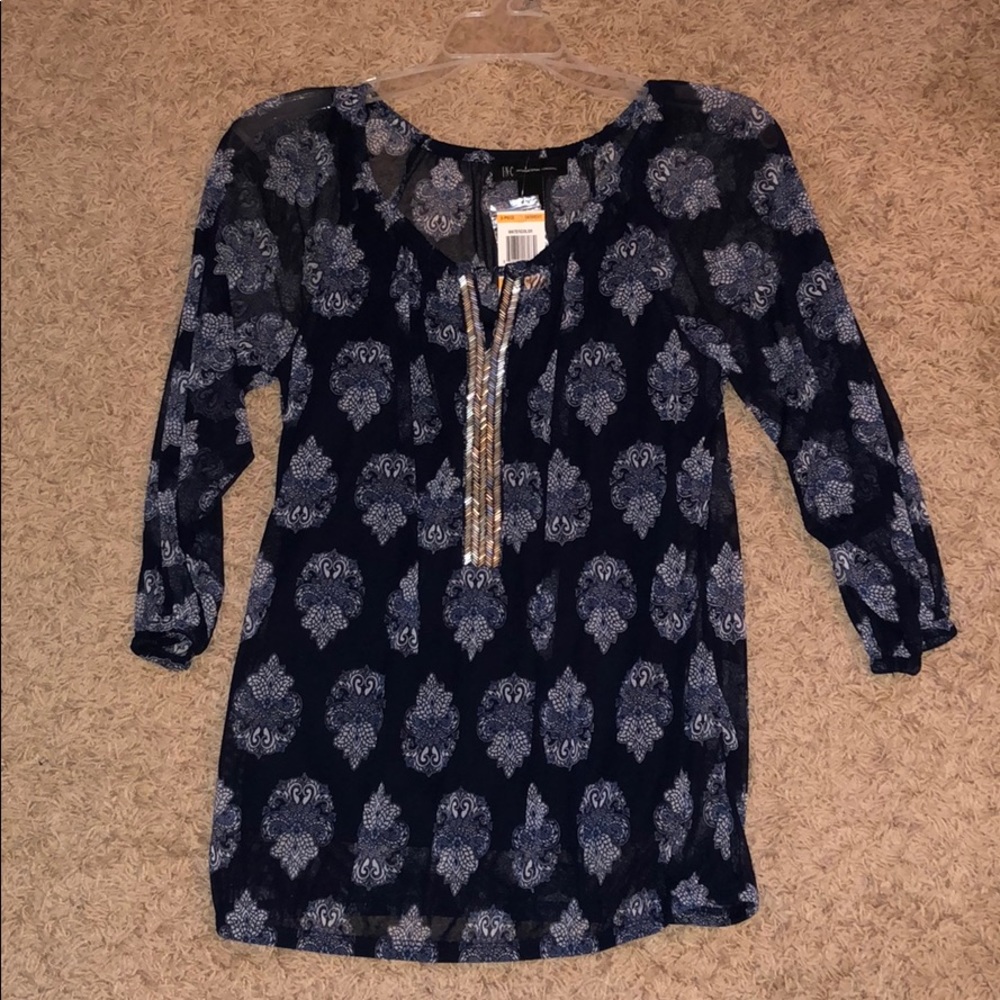 INC navy blue and white print blouse. Size small